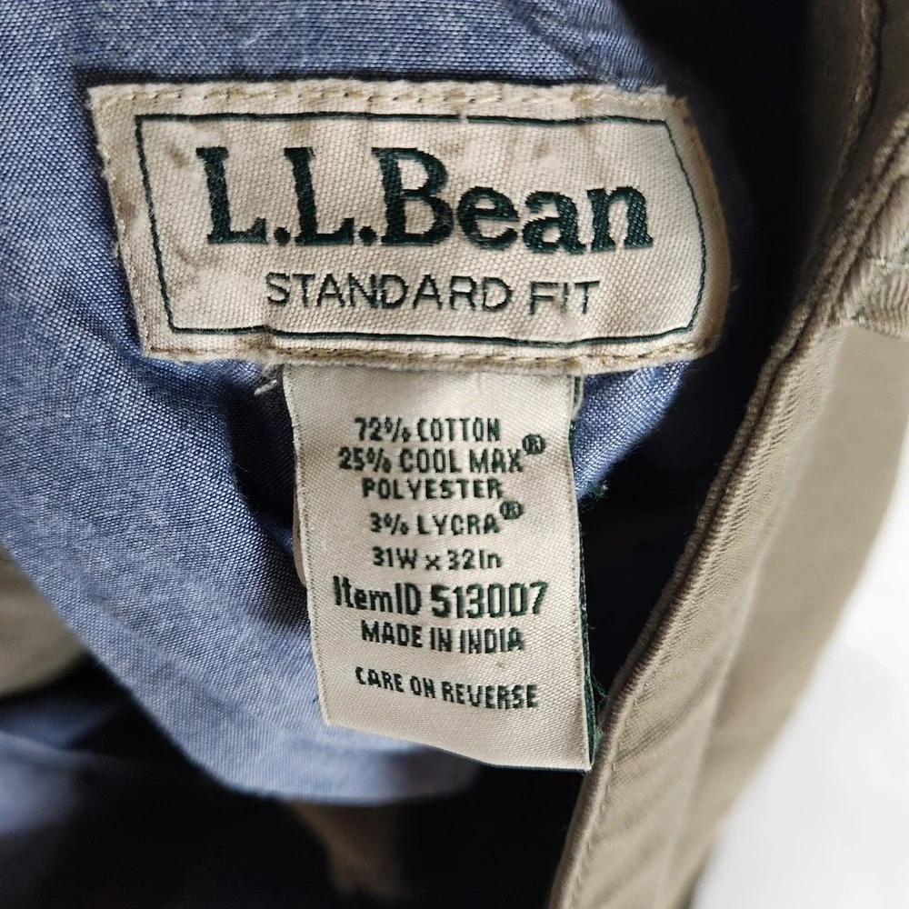 L.L. Bean‎ Mens Pants 31x32 Standard Fit Khaki Chino Coolmax Stretch